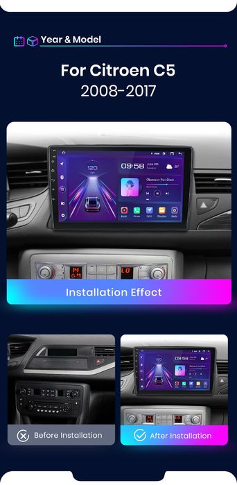 Rádio 10" android Citroen C5 2008 a 2017 CARPLAY WIFI GPS 2/32GB Novo