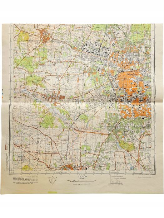 Wojskowa Mapa Topograficzna 1:50k M-34-3-D Łódź 1984 Poufne