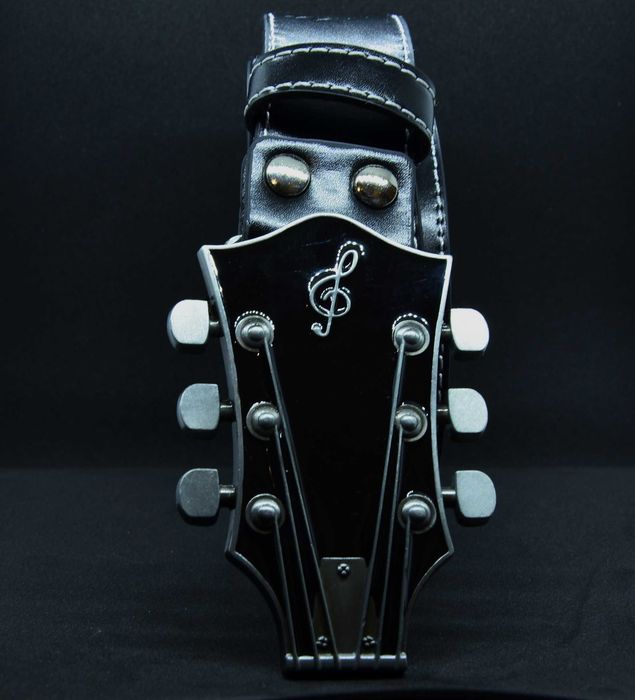 Pasek męski Gitara Rock czarny klamra Gryf 120 cm 3,7 cm
