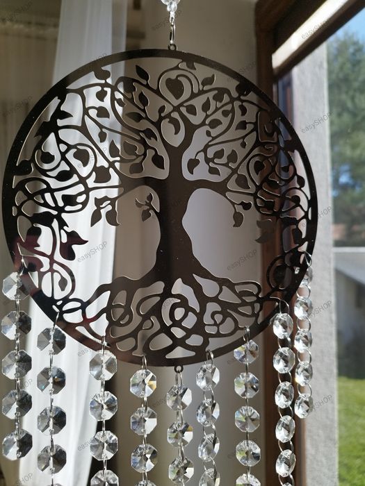 Dekoracja okna srebrna zawieszka z kryształami