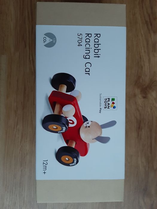 Plan Toys - carro de corrida coelho madeira (novo)