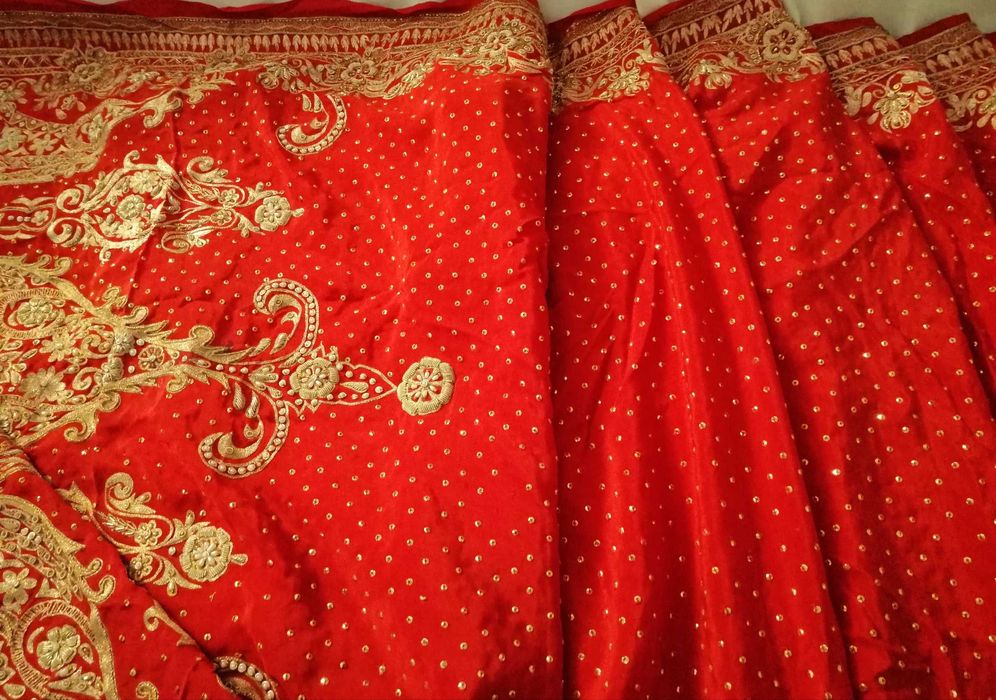 Tecido sari indiano cerimónia seda e bordado 6m