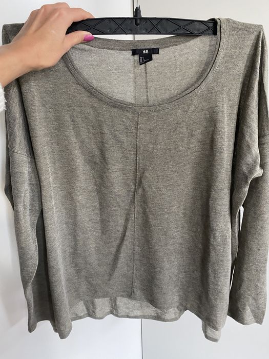 Sweter bluzka oversize H&M khaki szary oliwka