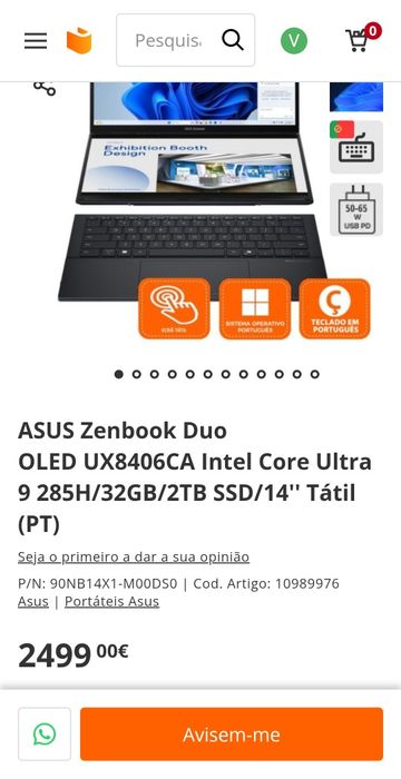 GRANDE OPORTUNIDADE Zenbook Duo OLED UX8406CA (Atenção 2Tb versão 285H, a Melhor) NOVO