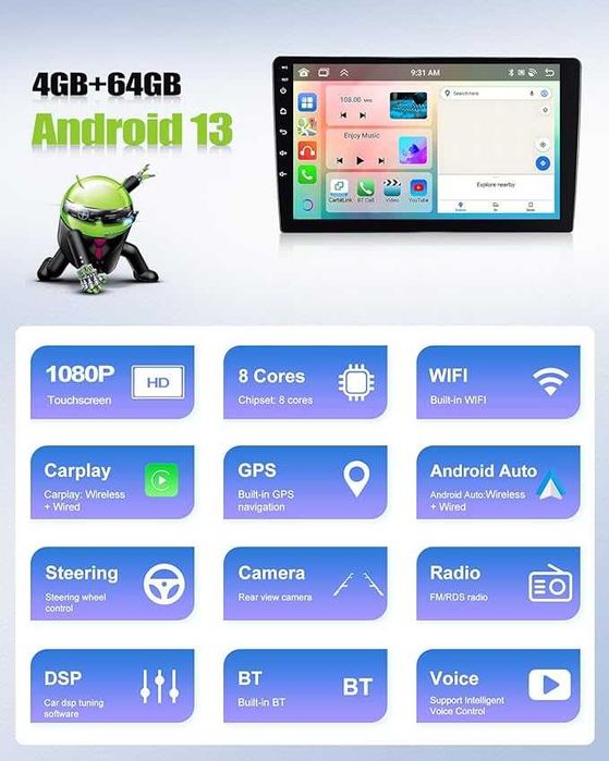 Radio samochodowe Android 15 do FIAT Panda 03r-12r 4+64 GB