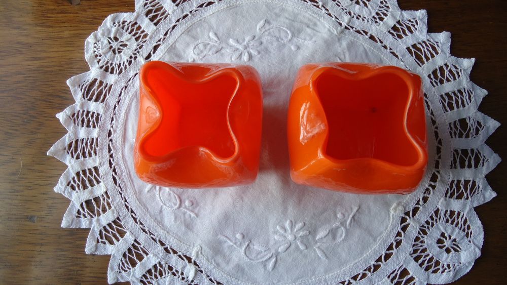 Par de jarrinhas antigas (cachepots) em vidro coalhado