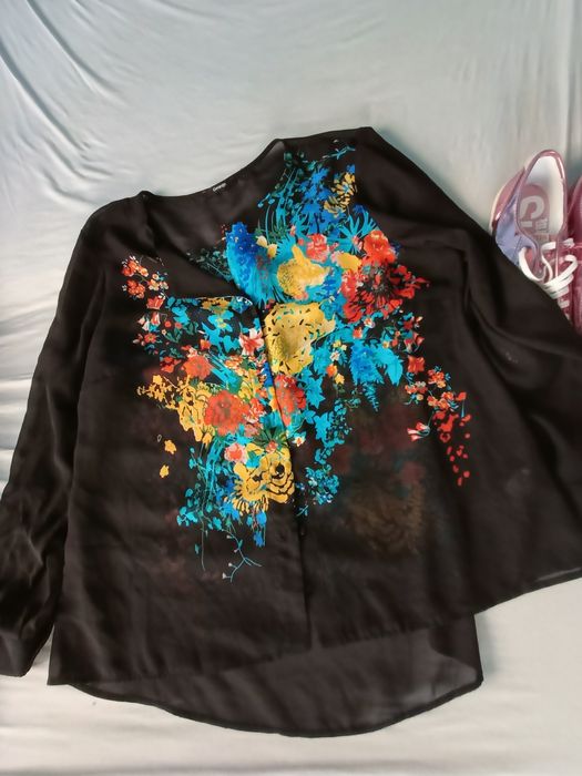 Piękna bluzka elegancka kwiaty plus size 48 XXXL stan idealny