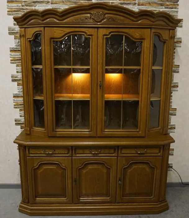 Witryna z Komodą Dębowa podświetlana 5 drzwiowa szer. 160 cm    p-1132