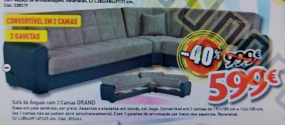 Sofá de Canto com arrumação e faz de cama.