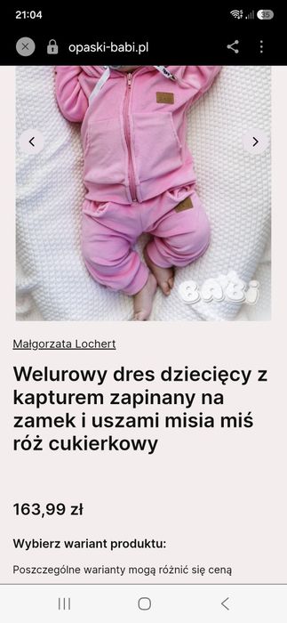 Dres welurowy dziecięcy 68