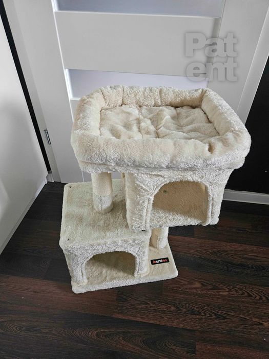 Drapak dla kota kompaktowy 67 cm beżowy domek słupek legowisko