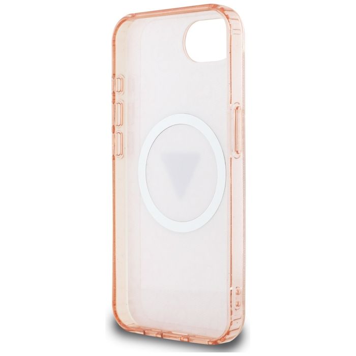 Etui Guess IML Metal Glitter 4G Triangle MagSafe do iPhone 16e różowy