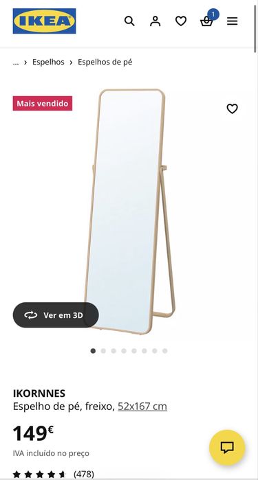 Espelho de pé Ikornnes IKEA