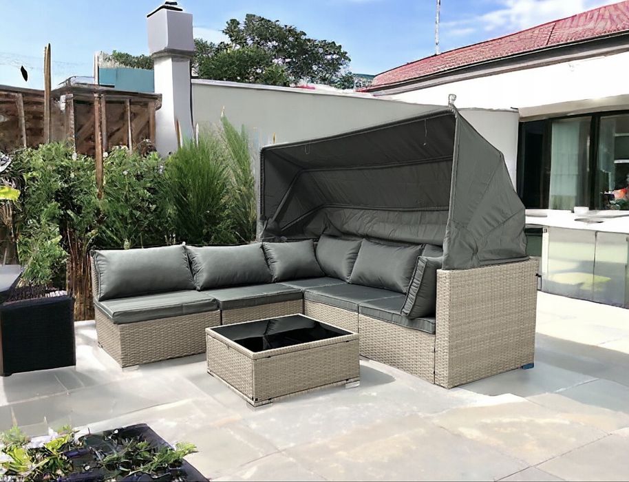 Zestaw mebli ogrodowych technorattan narożnik leżanka sofa fotele