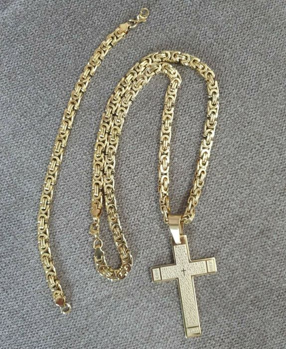 Komplet męski łańcuszek bransoletka I krzyż splot królewski stal  60cm