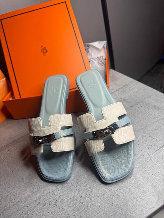 Шльопанці Hermes шльопки босоніжки жіночі шкіряні натуральні
