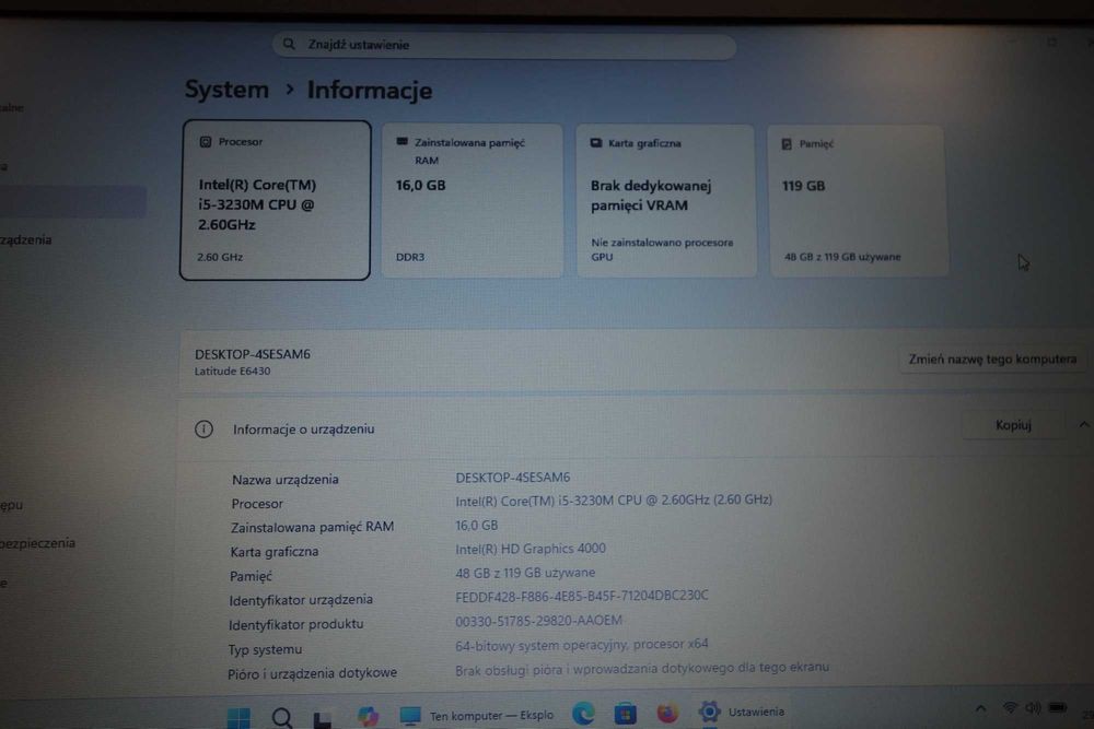 Laptop Używany Dell E6430 14" HD i5 16GB 128SSD W11 GW FV