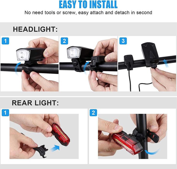 Luzes de bicicleta dianteira e traseira