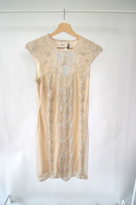 suknia sukienka ślubna weselna na wesele kremowa biała cekinowa beżowa