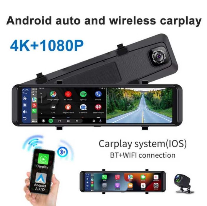 Дзеркало відеорегістратор 4K-12" Android  JBE GPS -Car Play, 3 камери