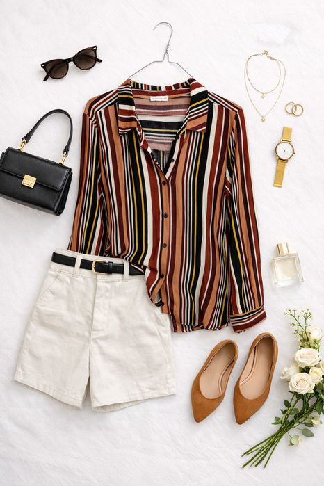 Kolorowa koszula w pasy z kołnierzykiem L 40