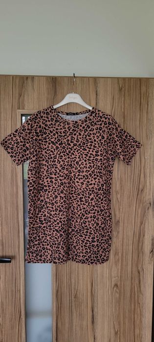Brązowo czarna prosta sukienka rozciągliwa boohoo, roz xs