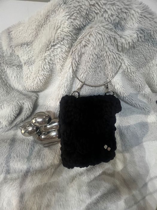 Bolsa de crochê fio de malha residual e fio poliéster feitas a mãos