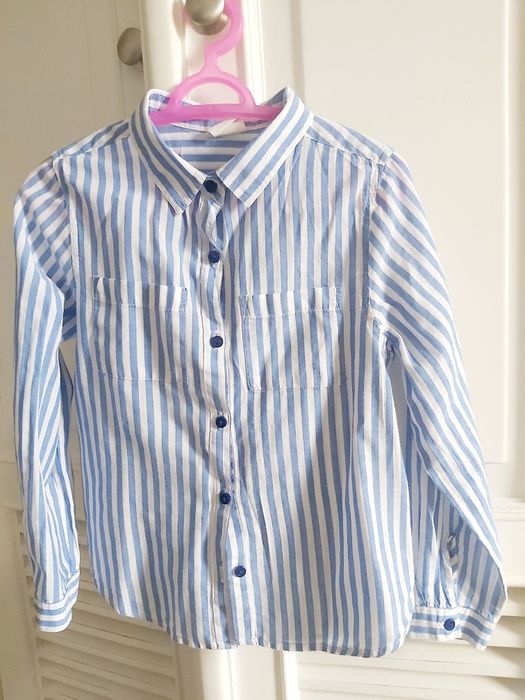 ZARA*koszula biała w niebieskie pasy 100%bawełna przewiewna r. 116