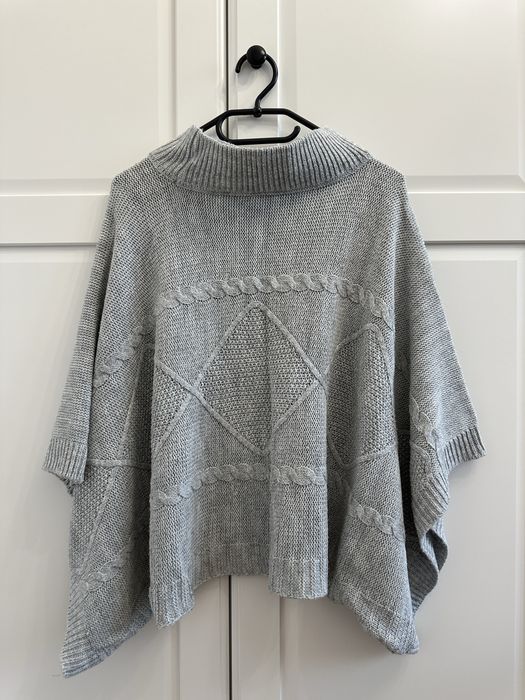 Ponczo narzuta sweter sweterek szary rozmisr uniwersalny warkocz s-m-l