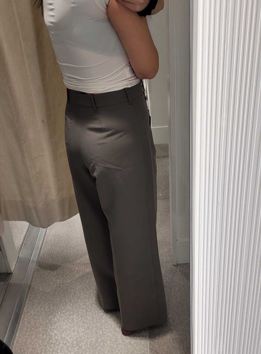 khaki spodnie prosty krój średni stan eleganckie Zara M 38 wełna wool