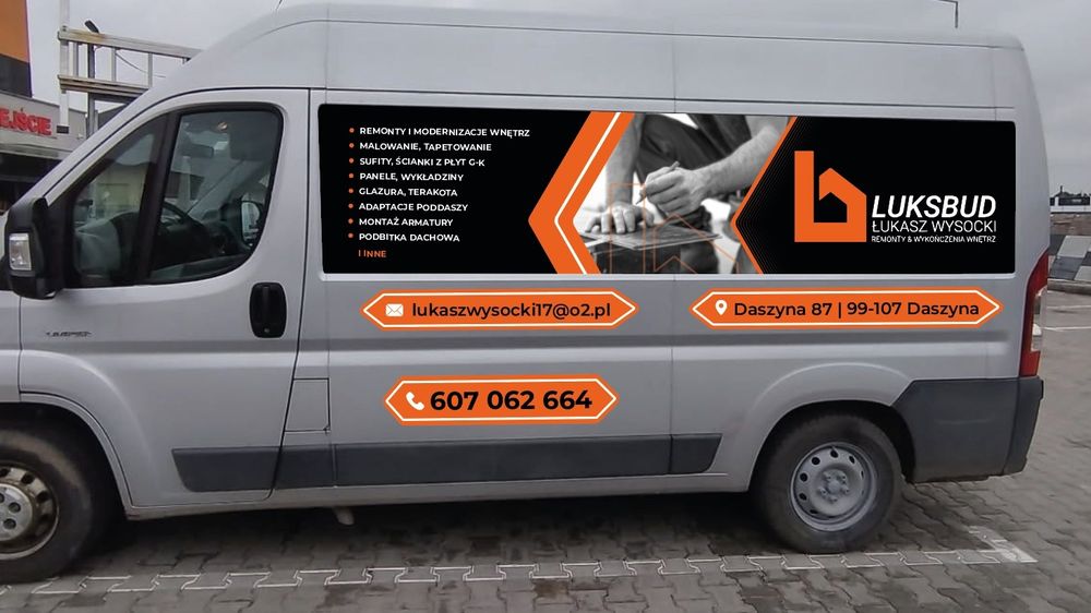 Reklama na samochód oklejanie busów witryn montaż reklam cała Łodz