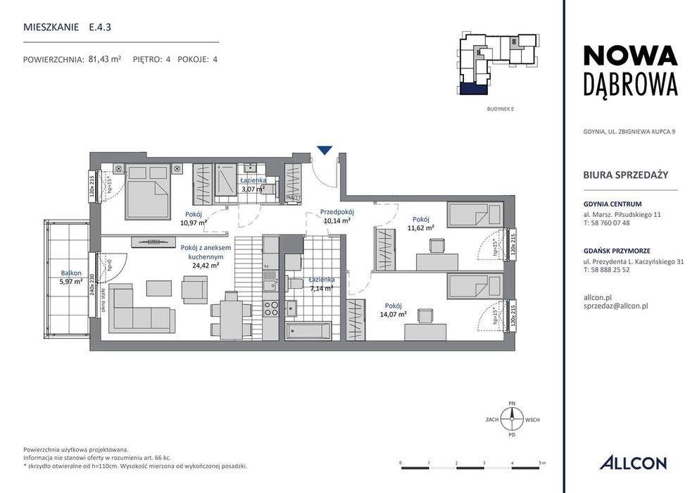 4-pokojowe mieszkanie 81m2 + balkon Bez Prowizji