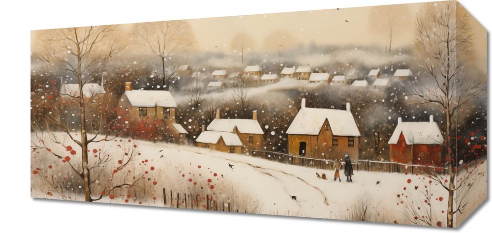 Obraz 40x20cm Wioska Otulona Śniegiem