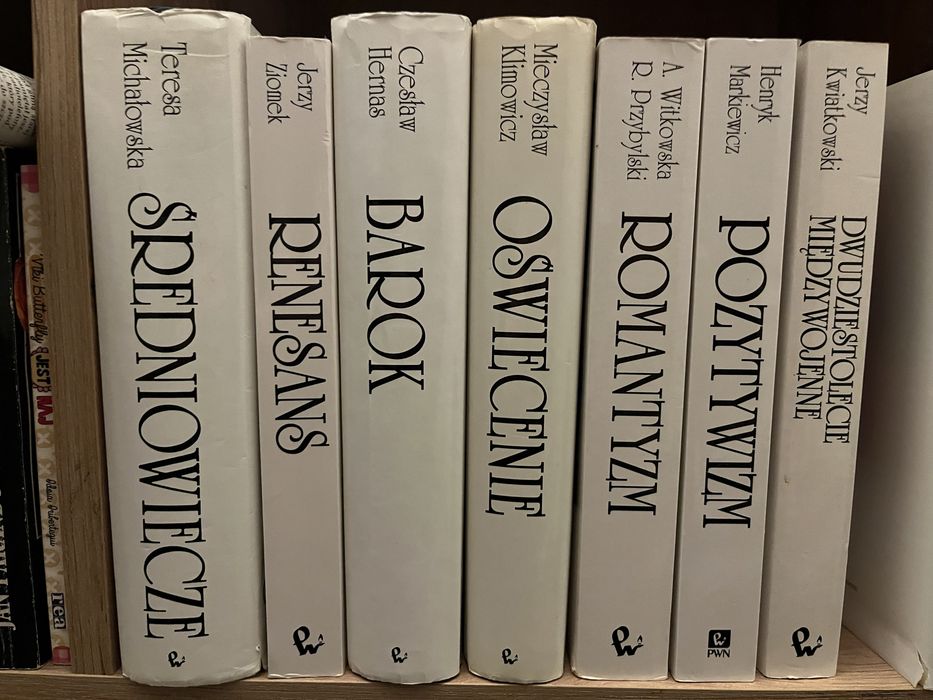 Podręczniki PWN filologia polska Średniowiecze Michałowska, Renesans Ziomek, Barok Hernas, Oświecenie Klimowicz, Romantyzm Witkowska, Pozytywizm