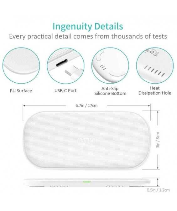 Carregador Wireless Indução 15W 360 Chotech Dual Fast Charge