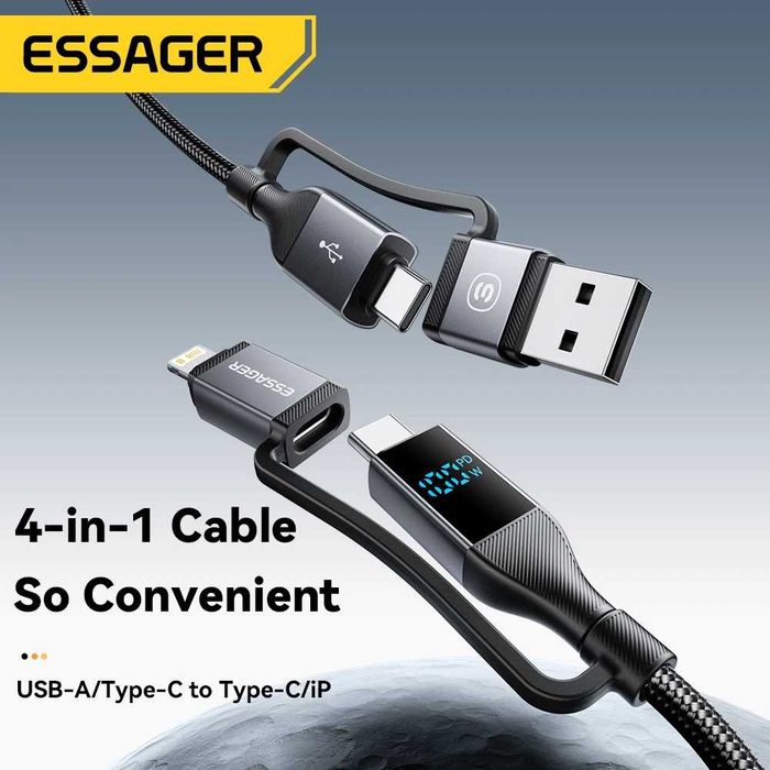 !Увага! Кабель 4в1 з дисплеєм 100W Type-C Lightning швидка зарядка iPhone 1м