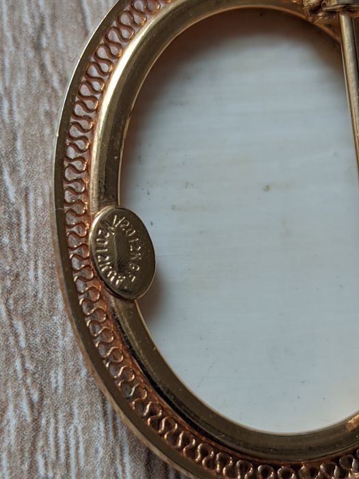 Антикварная коллекционная брошь Парусник позолота кость