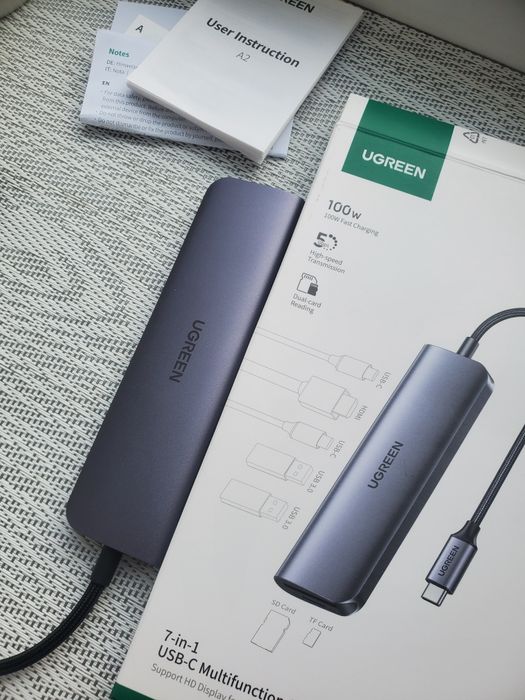 Адаптер хаб UGREEN 7 ports USB-C на 2 USB 3.0+HDMI+RJ45+USB-C+SD+Micro
