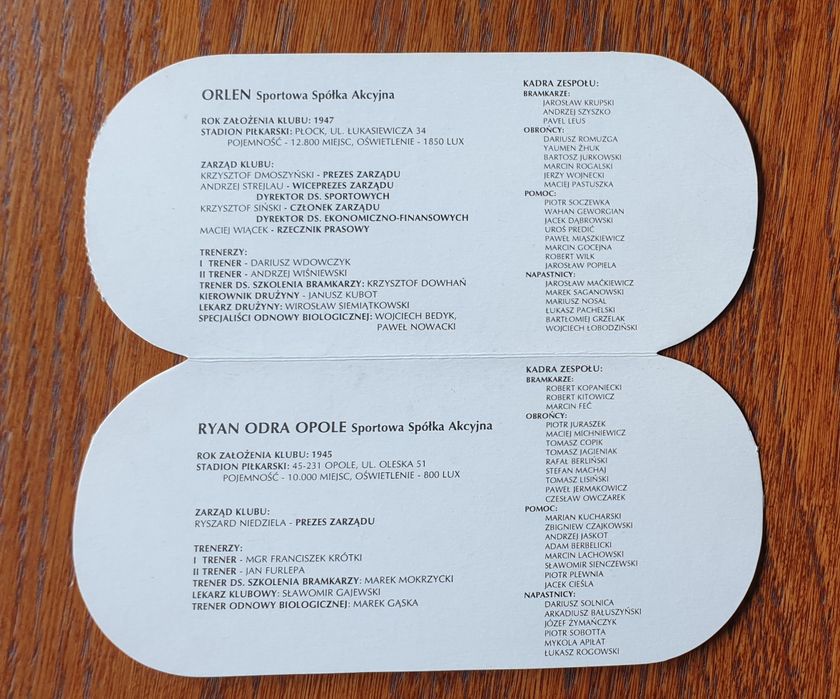 Bilet Puchar Polski Orlen Płock vs Ryan Odra Opole 14.03.2001
