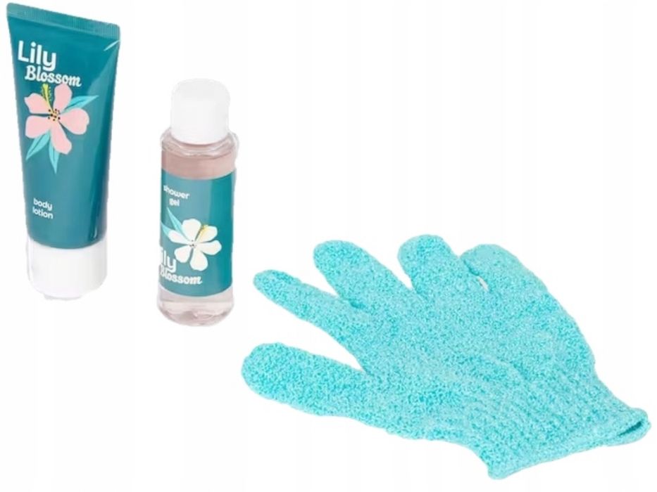 Zestaw upominkowy prezentowy 50ml żel pod prysznic,balsam+ myjka