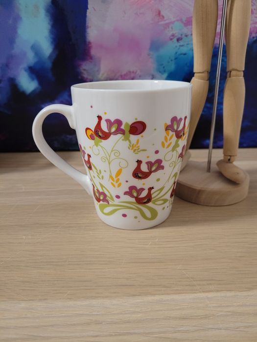 Kubek folk łowicki ptaszki kurki kwiaty