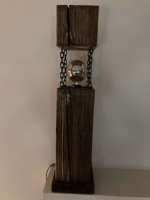 Lampa z drewna industrialna loft podłogowa