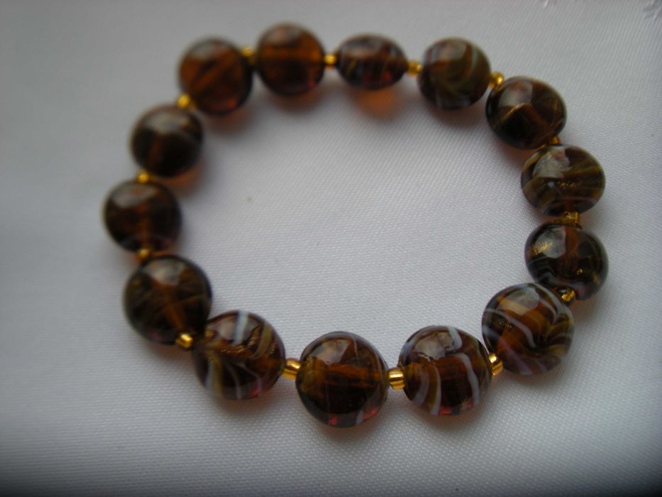 bransoletka 18cm pastylki szkło weneckie odcienie brązu