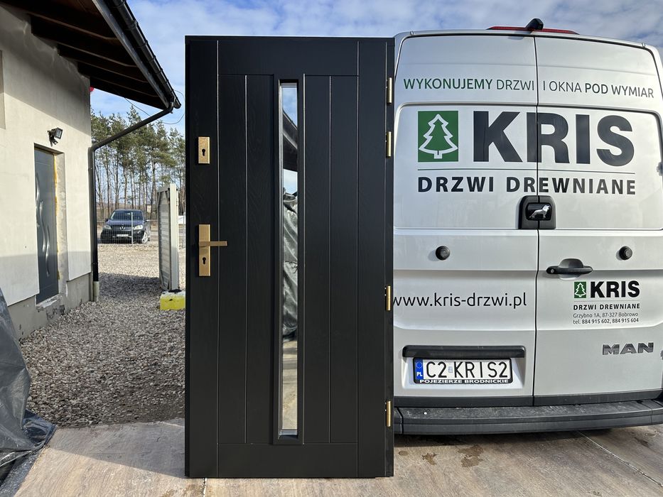 Drzwi zewnętrzne drewniane Czarne Na Wymiar czyste Powietrze Montaż