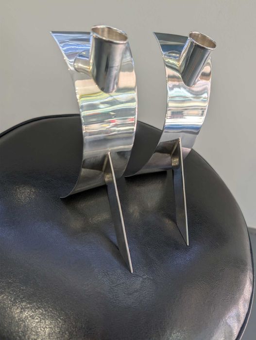 Par de castiçais em prata de lei - Design contemporâneo