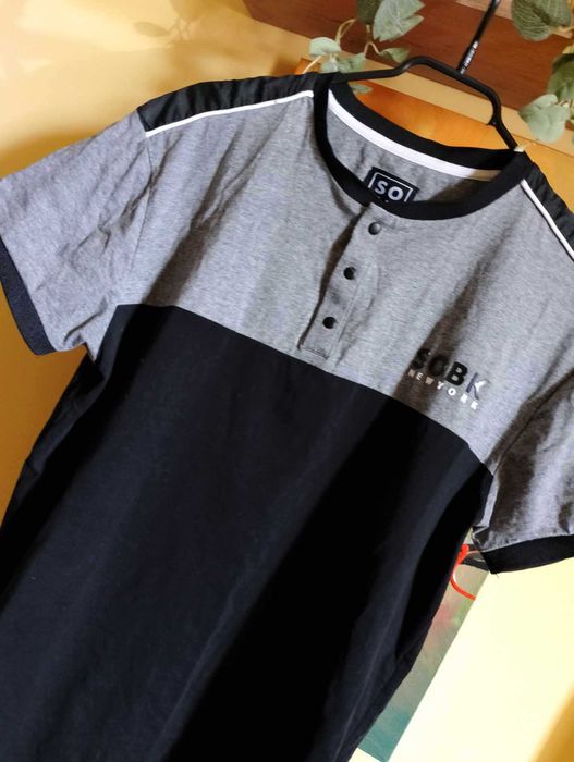 koszulka t shirt męski krótki rękaw L czarny/szara*SBOK New York*