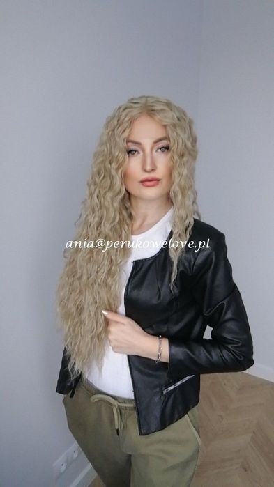Peruka blond afro loki lace front długie włosy na co dzień