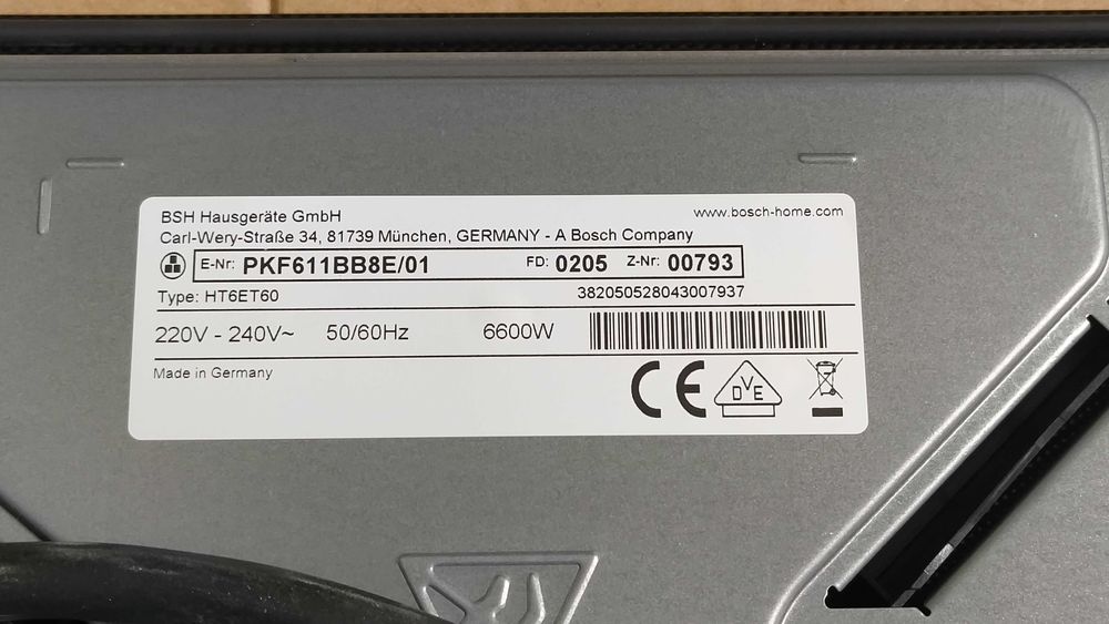 Placa Vitrocerâmica Bosch PKF611BB8E – Nova (Nunca usada)