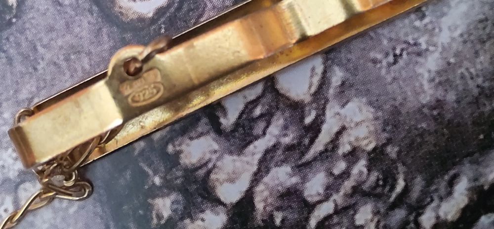6924#Alfinete para gravatas prata 925%  dourada com contraste