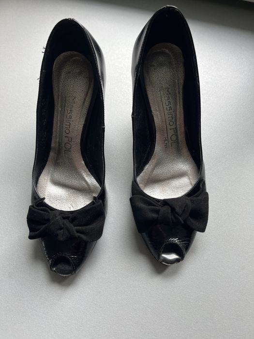 Czółenka szpilki skórzane lakierowane 37